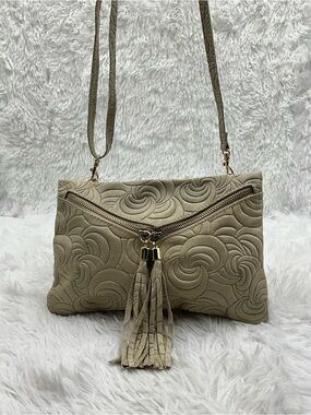 Giorgio Costa Crossbody Clutch Bag Taupe Embossed Leather Made in Italy